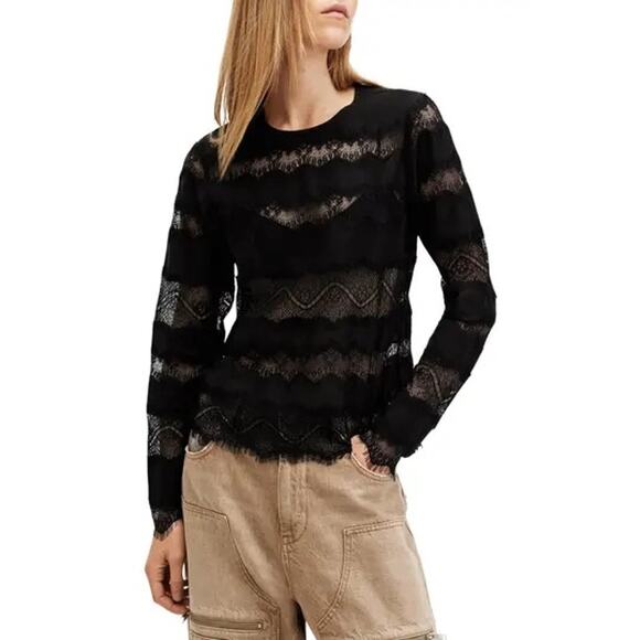 ALL SAINTS Tiff Lace Panelled Sheer Lace Trim Top - Picture 1 of 11